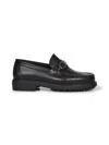 Ferragamo Men Black Leather Loafers With Gancini Ornament