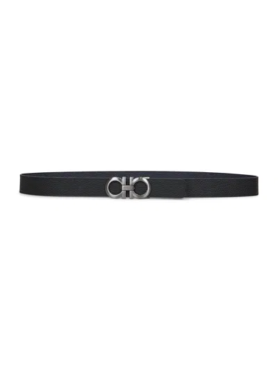 Ferragamo Men Black Leather Reversible Gancini Belt