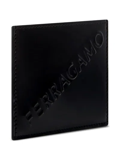 Ferragamo Men's Black Logo-embossed Leather Cardholder For Fw23