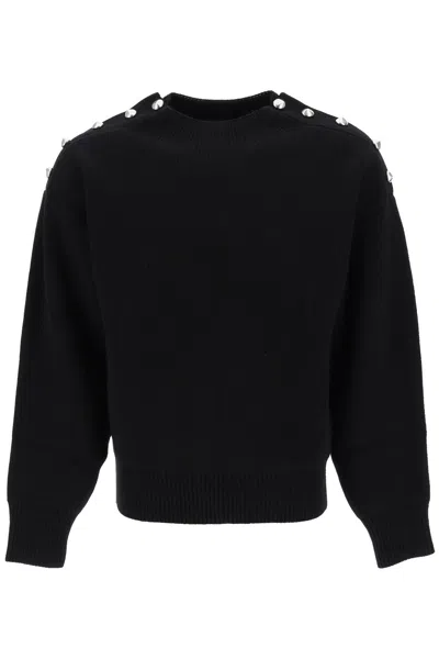 Ferragamo Embroidered Crew-neck Sweater With Metal Buttons In Black