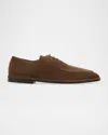Ferragamo Camel Brown Suede Derby In Concrete