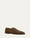 Ferragamo Camel Brown Suede Derby In Concrete