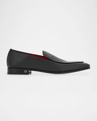 Ferragamo Men's Bloom Lizard-effect Leather Loafers In Nero