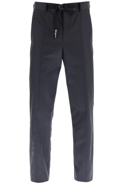 Ferragamo Men's Blue Loose-fit Trousers In Technical Fabric For Ss23 Season