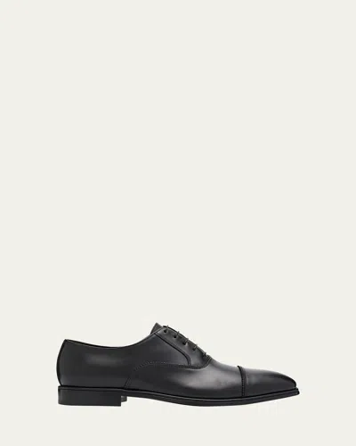 Ferragamo Men's Boston Brogue Leather Cap-toe Oxfords In Black