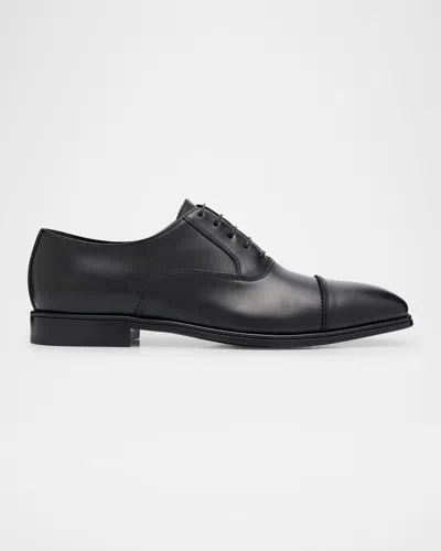 Ferragamo Men's Boston Brogue Leather Cap-toe Oxfords In Black