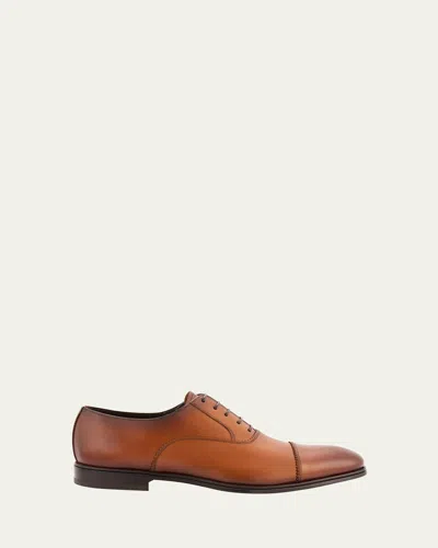 Ferragamo Men's Boston Brogue Leather Cap-toe Oxfords In Brown