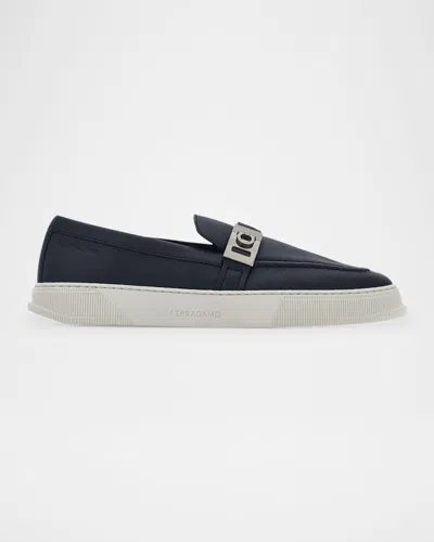 Ferragamo Men's Brad Gancio Slip-on Sneakers In Navy