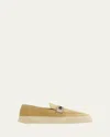 Ferragamo Men's Brad Suede Slip-on Sneakers In Stone