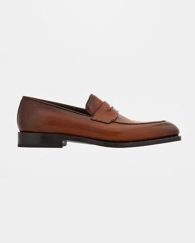 Ferragamo Men's Brandy Tramezza Leather Penny Loafers In Brown