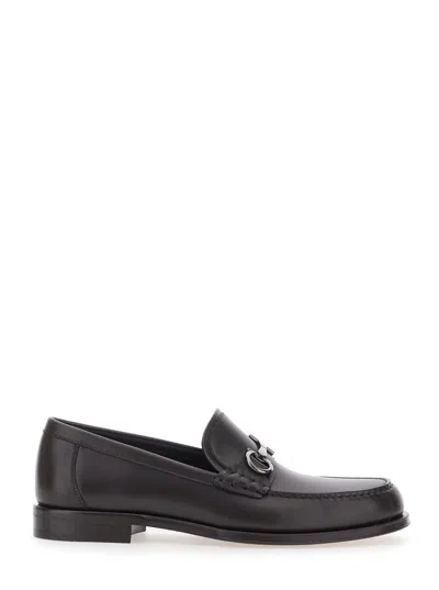 Ferragamo Men Brown Loafers With Metallic Gancini Detail On The Front In Leather Man In Animal Print