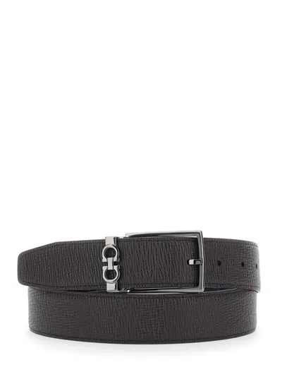 Ferragamo Men Brown Reversible Buckle Belt In Black
