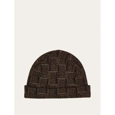Ferragamo Men's Brown Wool Jacquard Hat