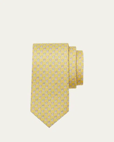 Ferragamo Men's Bulldog-print Silk Tie In Yellow