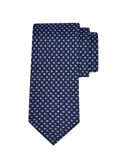Ferragamo Men's Bussola Paper Airplanes Silk Tie In Blue