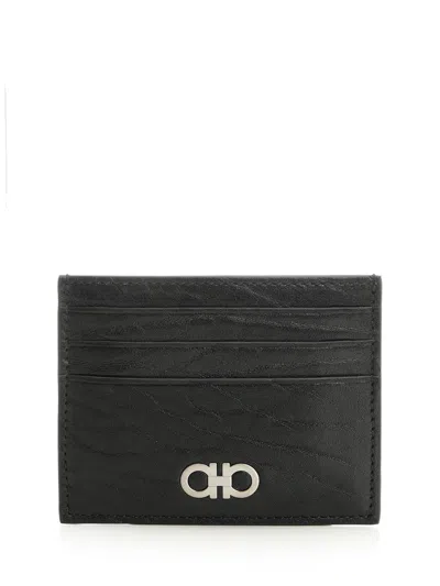 Ferragamo Men Card Holder Gancini In Black