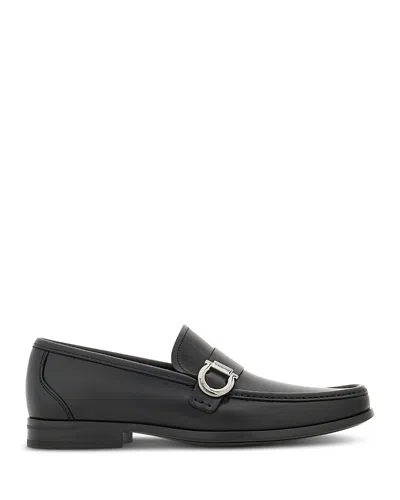 Ferragamo Men's Caspian Gancio Leather Loafers In Black