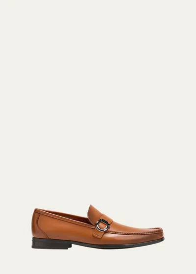 Ferragamo Men's Caspian Gancio Rubber-sole Leather Loafers In Cognac