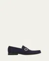 Ferragamo Gancini-embellished Loafers In Navy