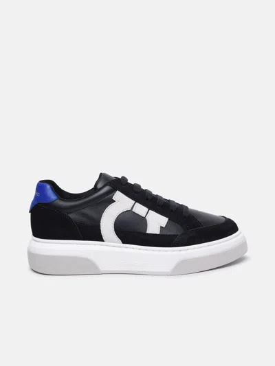 FERRAGAMO FERRAGAMO MEN CASSINA' BLACK LEATHER BLEND SNEAKERS