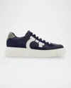 Ferragamo Men's Cassina Gancio Low-top Sneakers In Midnight