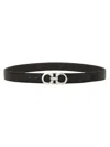 Ferragamo Salvatore  Man's Bicolor Leather Belt With Logo Buckle In Black