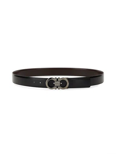 Ferragamo Reversible Belt Adjustable Length Smooth Finish Metal Buckle In Black