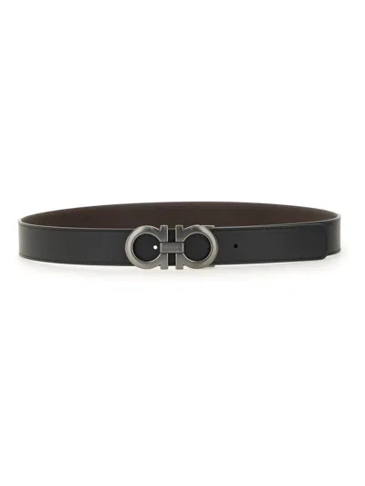 Ferragamo Men Cintura Reversibile Gancini In Black