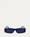 Ferragamo Men's Classic Logo Acetate Rectangle Sunglasses, 57mm In Transparent Blue
