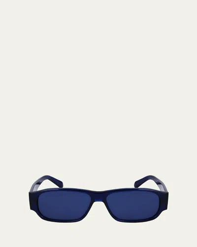 FERRAGAMO MEN'S CLASSIC LOGO ACETATE RECTANGLE SUNGLASSES