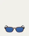 Ferragamo Men's Classic Logo Acetate Rectangle Sunglasses In Transparent Smoke Brown