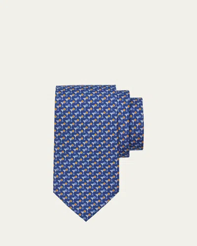 Ferragamo Men's Cocktail-print Silk Tie In Blue