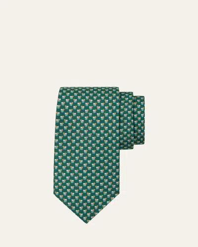 Ferragamo Men's Cocktail-print Silk Tie In Green