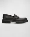 Ferragamo Men's Cocoon Gancini Leather Penny Loafers In Nero