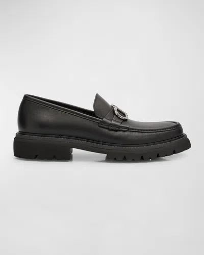 Ferragamo Men's Cocoon Gancini Leather Penny Loafers In Nero