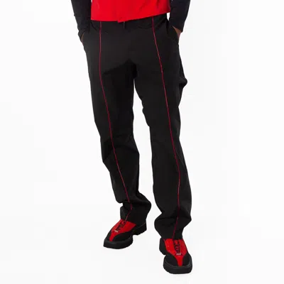Ferragamo Men's Contrast Piping Straight-leg Trousers In Black