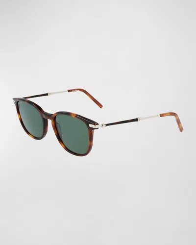 Ferragamo Men's Contrast Temple Sunglasses In Tortoise