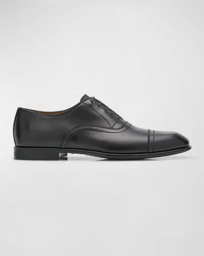 Ferragamo Men's Cortez Leather Oxford Shoes In Nero
