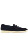 Ferragamo Leather Loafers With Gancini Ornament In Azul Marin