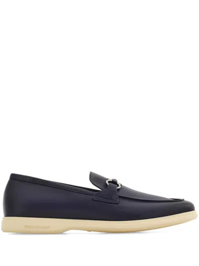 Ferragamo Men Cosimo Leather Casual Loafers With Gancini Buckle In Blue