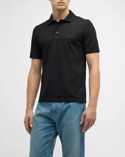 Ferragamo Logo-embroidered Cotton Polo Shirt In Black