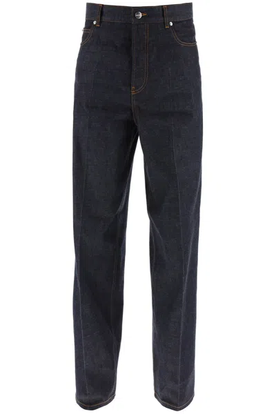 Ferragamo Men's Dark-washed Baggy Fit Jeans | Contrasting Topstitching & Logo Details In Multicolor