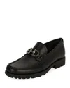 Ferragamo Chunky Sole Loafers With Metal Buckle Detail In Black