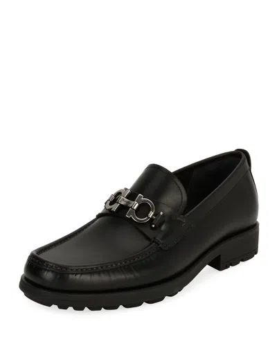 FERRAGAMO MEN'S DAVID LEATHER LUG-SOLE LOAFERS,PROD235590316