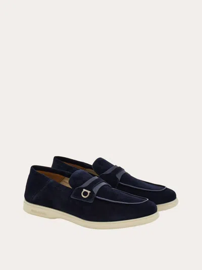 Ferragamo Deconstructed Gancini-detailed Suede Loafers In Black