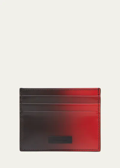 Ferragamo Men's Degrade Leather Card Case In Flame Red