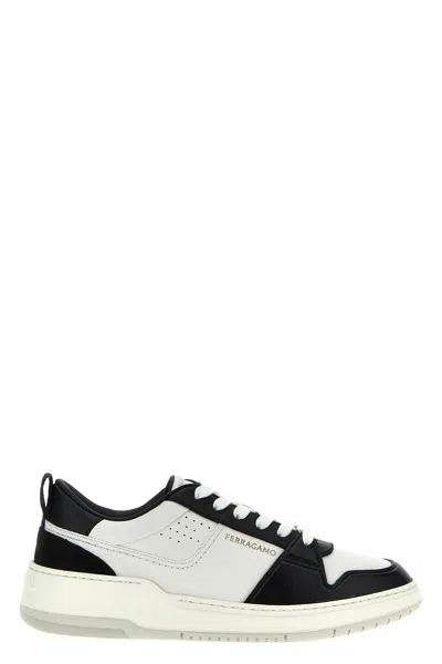 Ferragamo Logo Leather Sneakers In Black