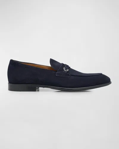 Ferragamo Men's Desio Gancio Suede Penny Loafers In Midnight