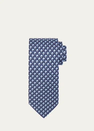 Ferragamo All-over Dolphin Print Silk Tie In Blue