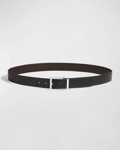 Ferragamo Men's Double Adjustable Leather Belt In Nero/hickory